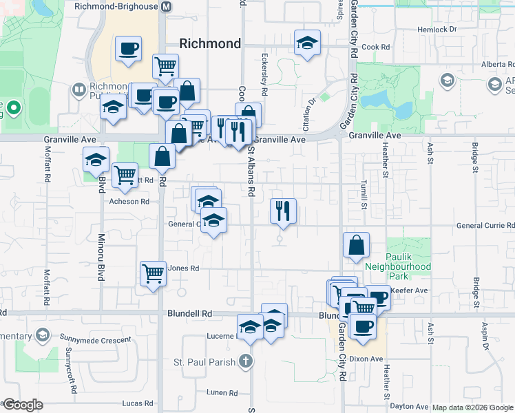 map of restaurants, bars, coffee shops, grocery stores, and more near in Richmond