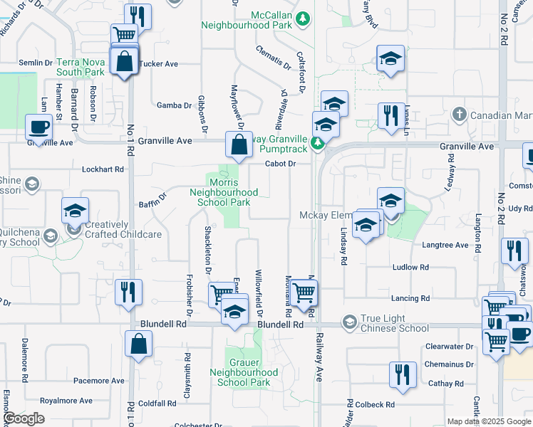 map of restaurants, bars, coffee shops, grocery stores, and more near 4831 McLure Avenue in Richmond