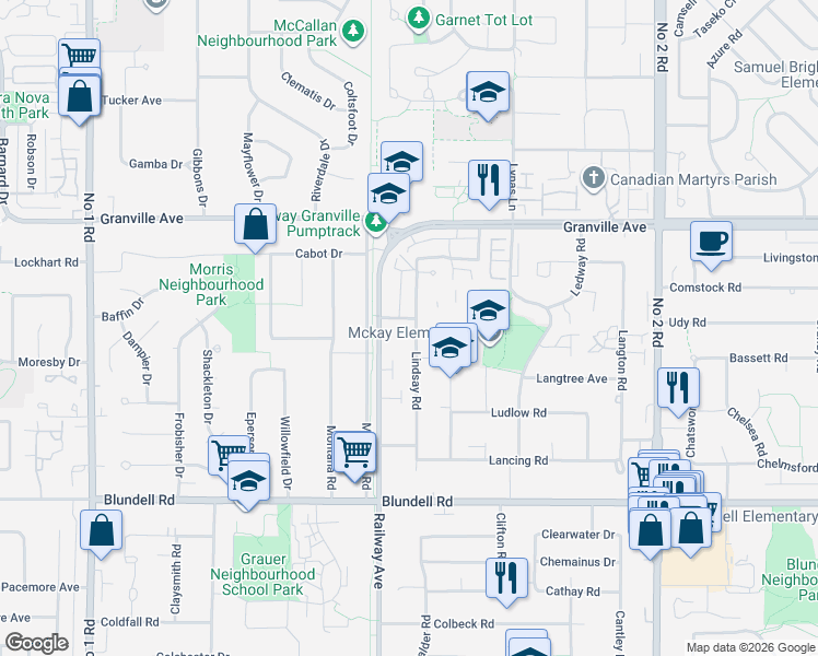 map of restaurants, bars, coffee shops, grocery stores, and more near 5080 Linfield Gate in Richmond