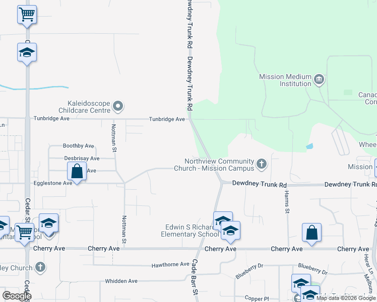 map of restaurants, bars, coffee shops, grocery stores, and more near 33296 Dalke Avenue in Mission
