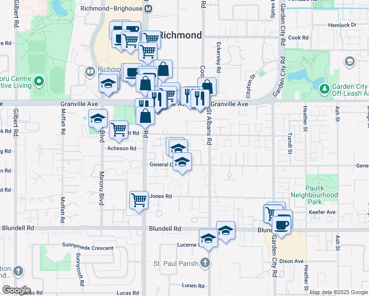 map of restaurants, bars, coffee shops, grocery stores, and more near 8220 Bennett Road in Richmond
