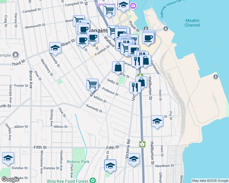 map of restaurants, bars, coffee shops, grocery stores, and more near 528 Hecate Street in Nanaimo