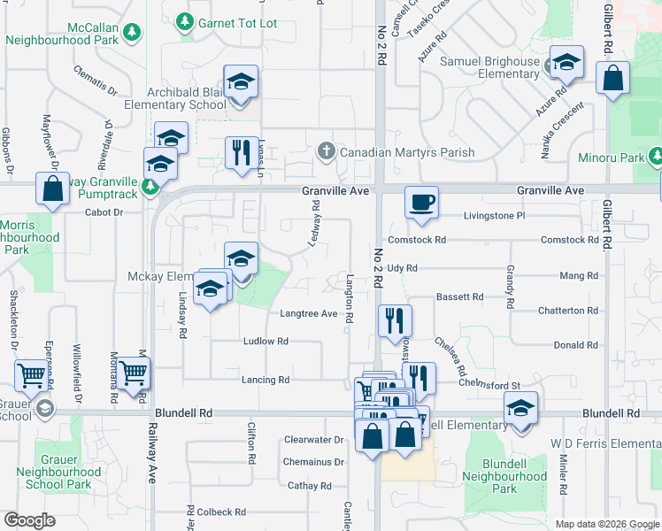 map of restaurants, bars, coffee shops, grocery stores, and more near 5891 Laurelwood Court in Richmond