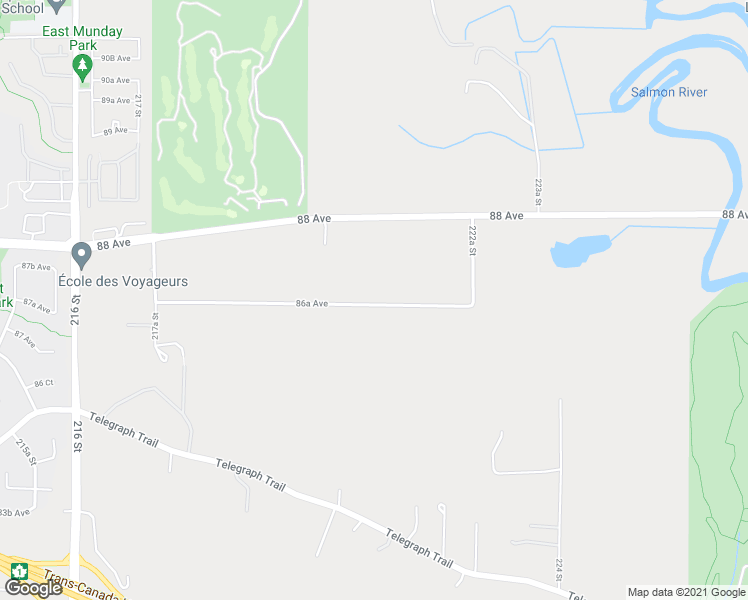 map of restaurants, bars, coffee shops, grocery stores, and more near 22089 86A Avenue in Langley City