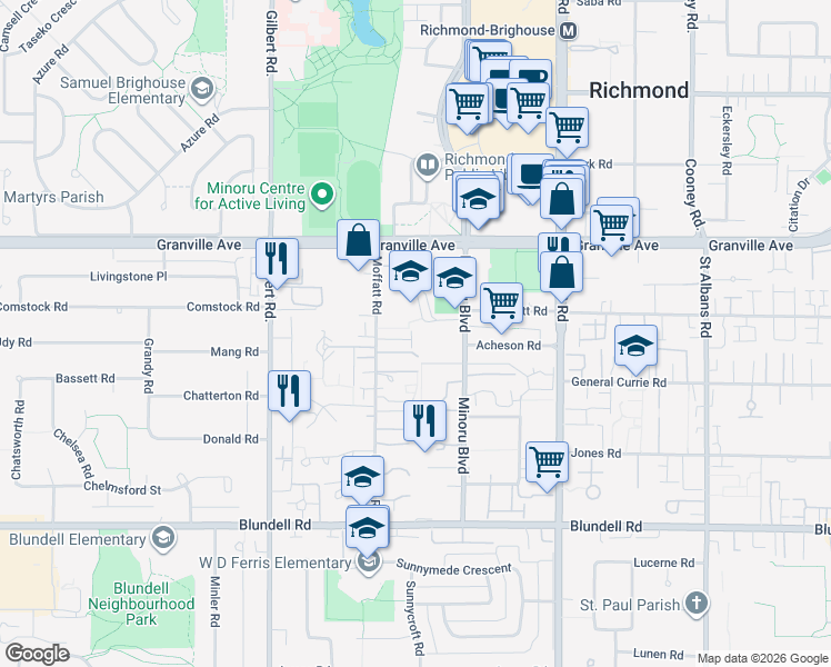map of restaurants, bars, coffee shops, grocery stores, and more near in Richmond