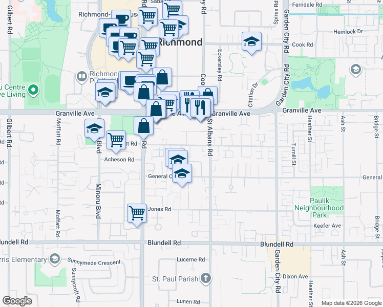 map of restaurants, bars, coffee shops, grocery stores, and more near 8351 Bennett Road in Richmond