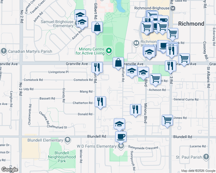 map of restaurants, bars, coffee shops, grocery stores, and more near in Richmond