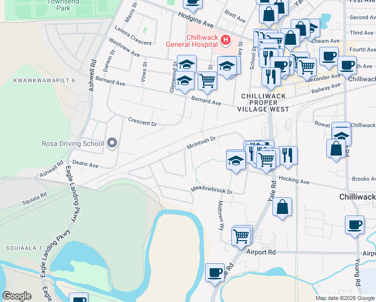 map of restaurants, bars, coffee shops, grocery stores, and more near 45492 Spartan Crescent in Chilliwack