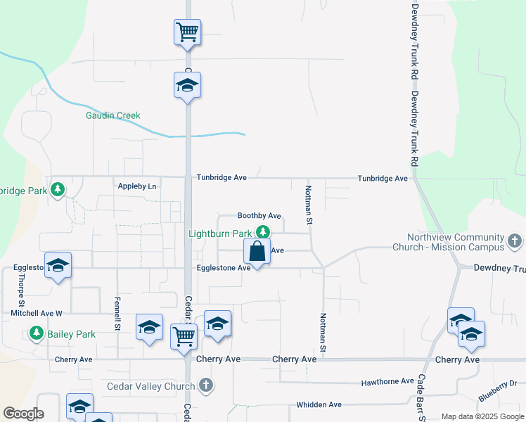 map of restaurants, bars, coffee shops, grocery stores, and more near 32969 Boothby Avenue in Mission