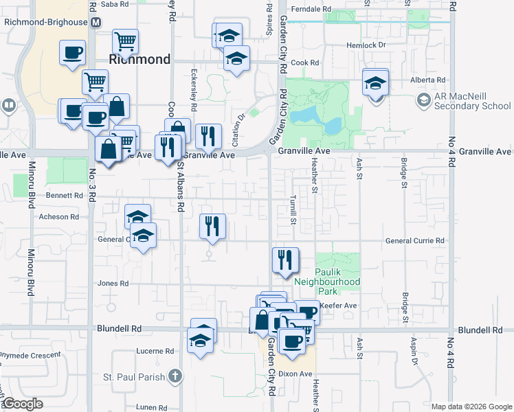 map of restaurants, bars, coffee shops, grocery stores, and more near in Richmond