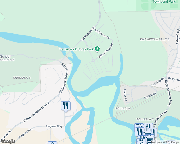 map of restaurants, bars, coffee shops, grocery stores, and more near 7467 Oakstone Road in Fraser Valley