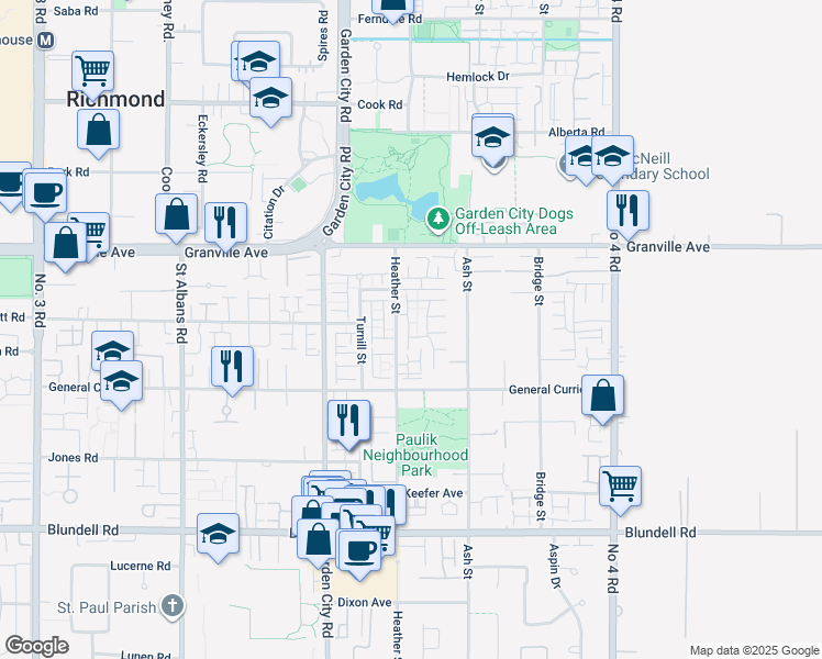 map of restaurants, bars, coffee shops, grocery stores, and more near in Richmond