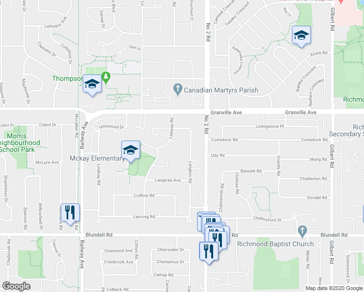 map of restaurants, bars, coffee shops, grocery stores, and more near 5831 Laurelwood Court in Richmond