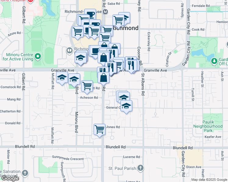 map of restaurants, bars, coffee shops, grocery stores, and more near 8080 Bennett Road in Richmond