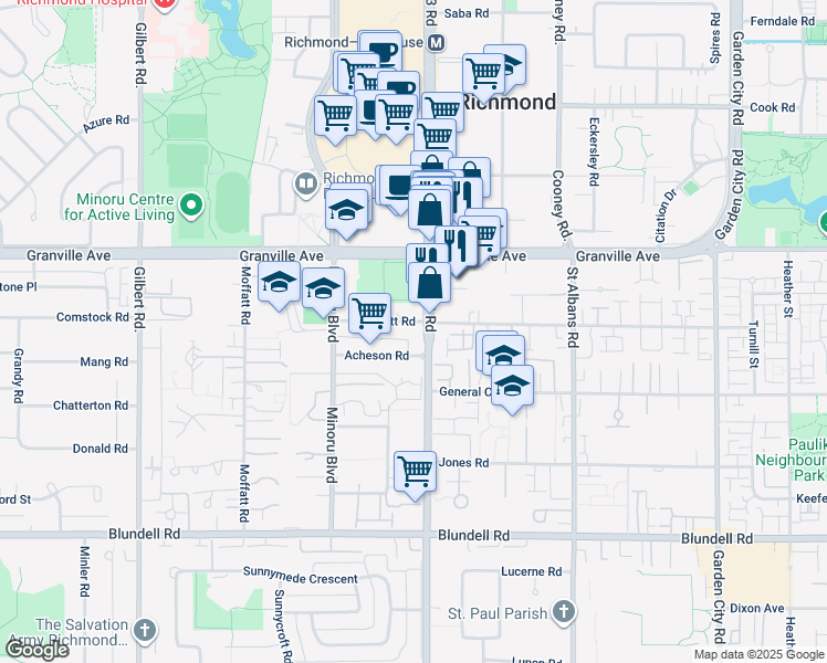 map of restaurants, bars, coffee shops, grocery stores, and more near 7960 Bennett Road in Richmond