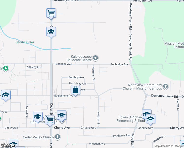 map of restaurants, bars, coffee shops, grocery stores, and more near 8723 Nottman Street in Mission