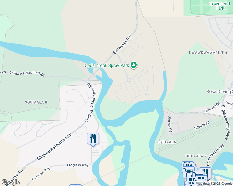map of restaurants, bars, coffee shops, grocery stores, and more near 7312 Mulberry Road in Chilliwack