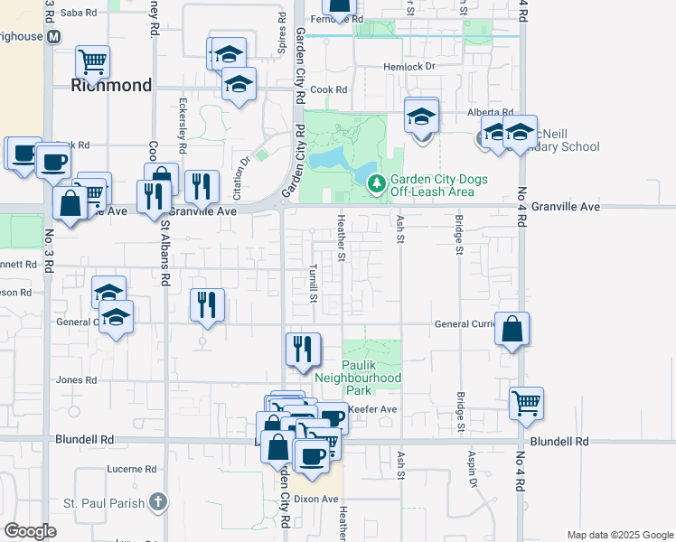 map of restaurants, bars, coffee shops, grocery stores, and more near in Richmond