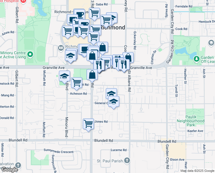 map of restaurants, bars, coffee shops, grocery stores, and more near 8180 Bennett Road in Richmond
