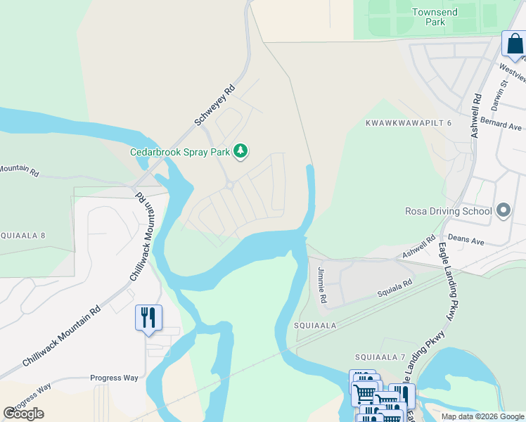 map of restaurants, bars, coffee shops, grocery stores, and more near 8227 Foxfern Road in Chilliwack