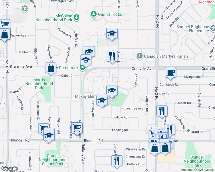 map of restaurants, bars, coffee shops, grocery stores, and more near in Richmond