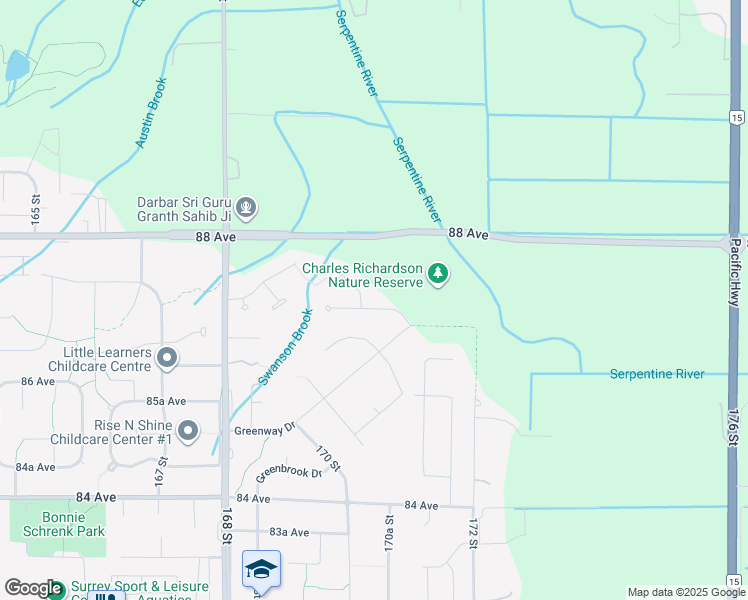 map of restaurants, bars, coffee shops, grocery stores, and more near 17015 86A Avenue in Surrey