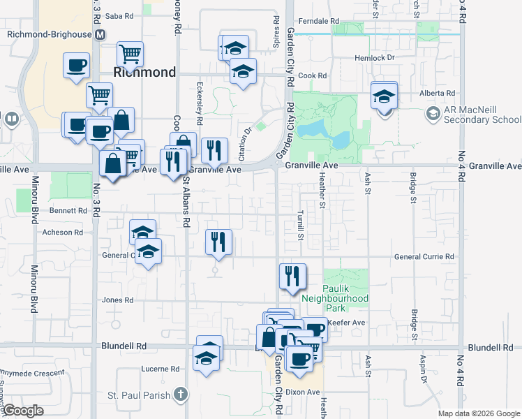 map of restaurants, bars, coffee shops, grocery stores, and more near in Richmond
