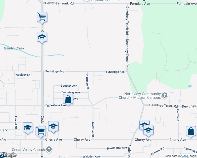 map of restaurants, bars, coffee shops, grocery stores, and more near Pinchbeck Avenue in Mission