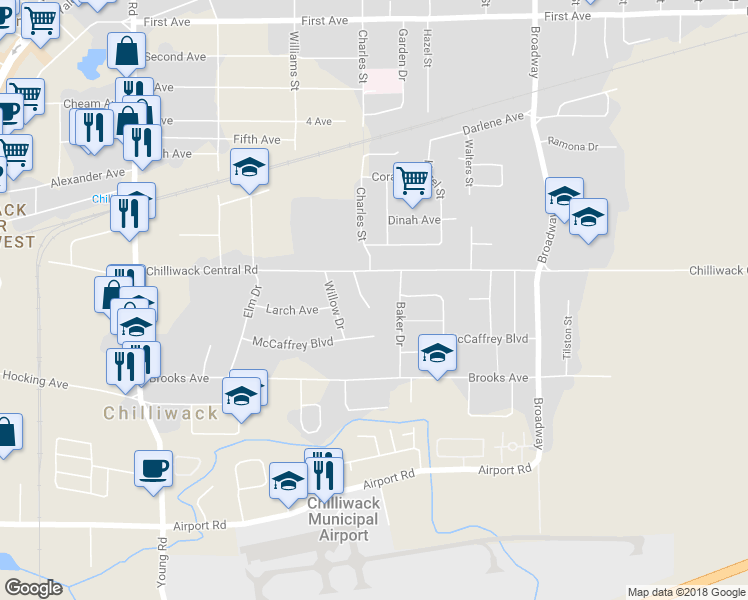 map of restaurants, bars, coffee shops, grocery stores, and more near 8750 Lombardy Crescent in Chilliwack