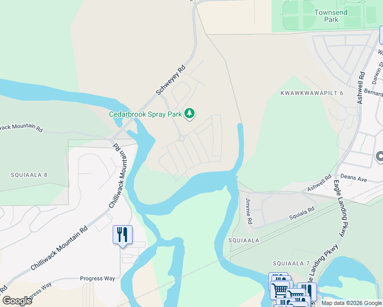 map of restaurants, bars, coffee shops, grocery stores, and more near 7858 Cedarbrook Road in Chilliwack