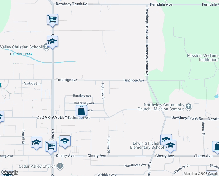map of restaurants, bars, coffee shops, grocery stores, and more near 33286 Pinchbeck Avenue in Mission