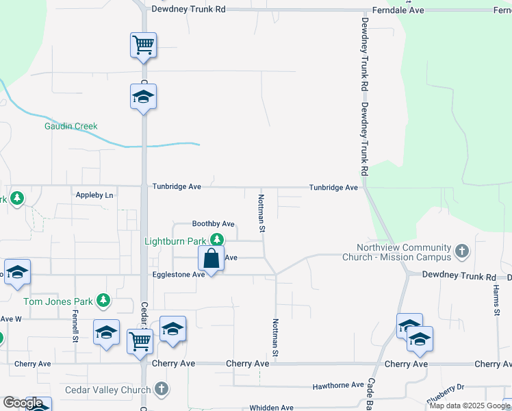 map of restaurants, bars, coffee shops, grocery stores, and more near 8742 Nottman Street in Mission