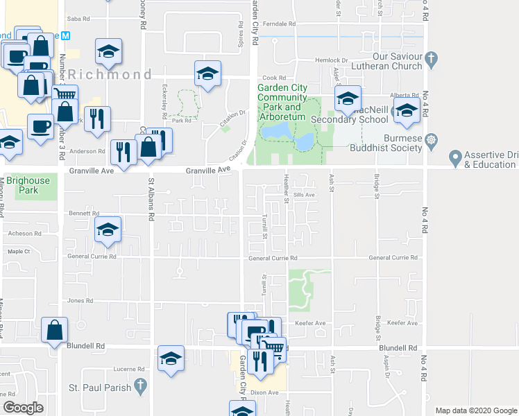 map of restaurants, bars, coffee shops, grocery stores, and more near 9133 Sills Avenue in Richmond