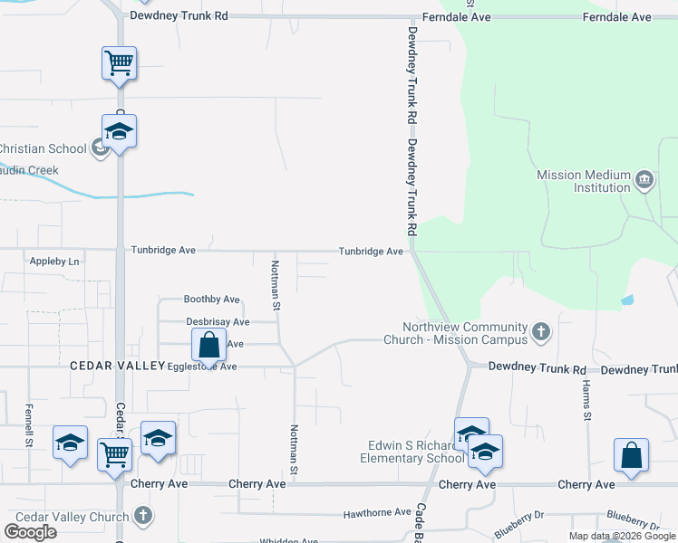 map of restaurants, bars, coffee shops, grocery stores, and more near 33189 Pinchbeck Avenue in Mission