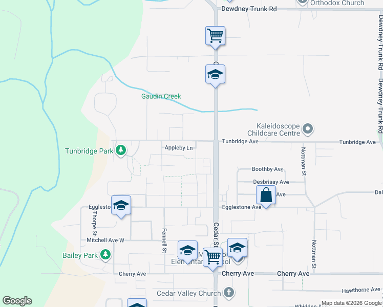 map of restaurants, bars, coffee shops, grocery stores, and more near 8761 Machell Street in Mission
