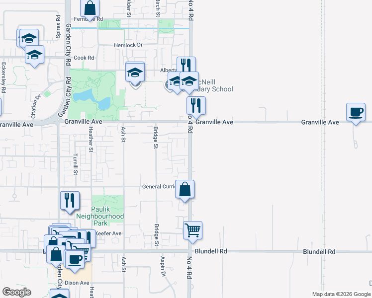 map of restaurants, bars, coffee shops, grocery stores, and more near 7191 Number 4 Road in Richmond