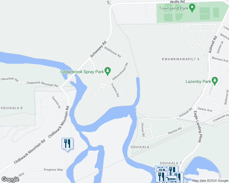map of restaurants, bars, coffee shops, grocery stores, and more near 8173 Foxfern Road in Chilliwack