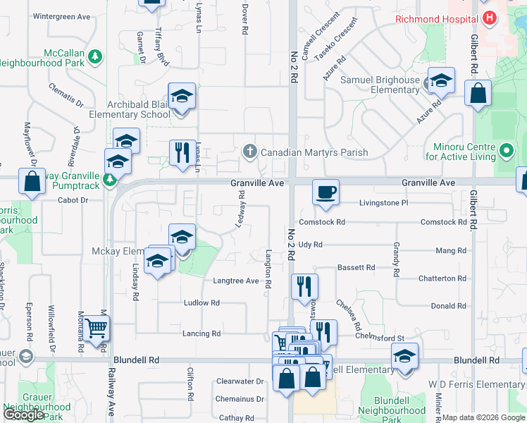 map of restaurants, bars, coffee shops, grocery stores, and more near 5860 Linscott Road in Richmond