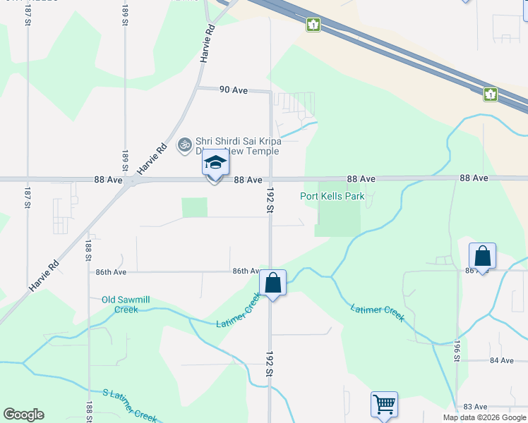 map of restaurants, bars, coffee shops, grocery stores, and more near 8729 192 Street in Surrey