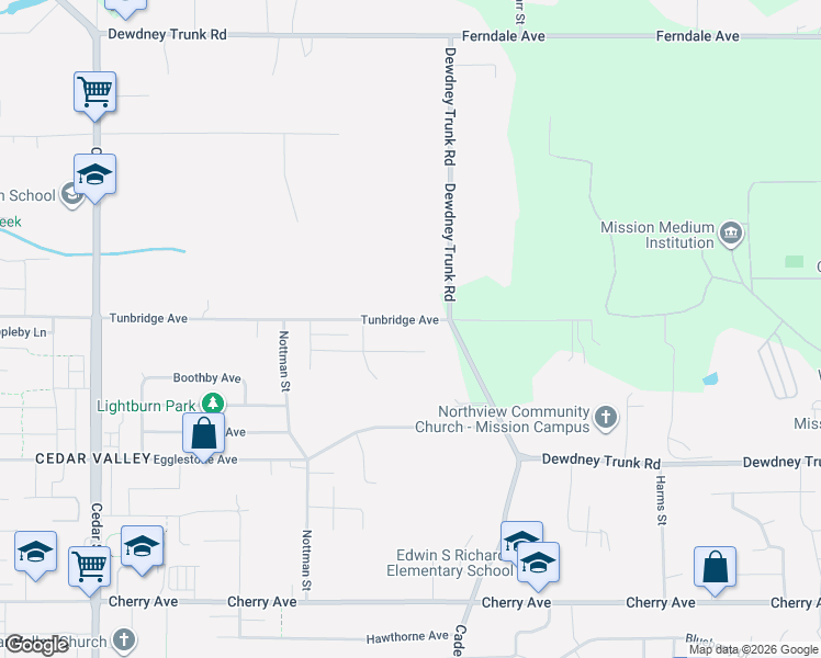 map of restaurants, bars, coffee shops, grocery stores, and more near 33197 Tunbridge Avenue in Mission