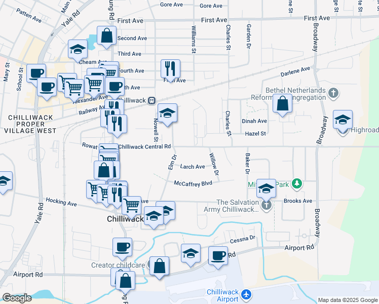 map of restaurants, bars, coffee shops, grocery stores, and more near 46210 Chilliwack Central Road in Chilliwack