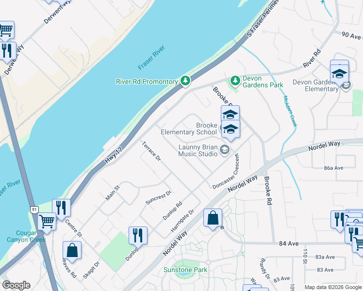 map of restaurants, bars, coffee shops, grocery stores, and more near 8839 Delwood Drive in Delta