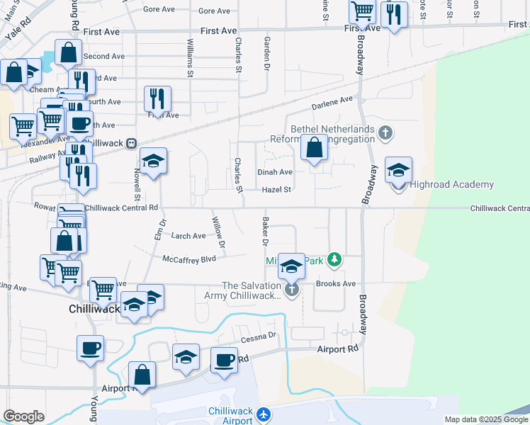 map of restaurants, bars, coffee shops, grocery stores, and more near 46350 Chilliwack Central Road in Chilliwack