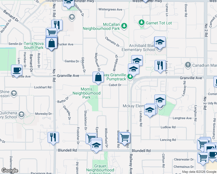 map of restaurants, bars, coffee shops, grocery stores, and more near 7071 Cavelier Court in Richmond