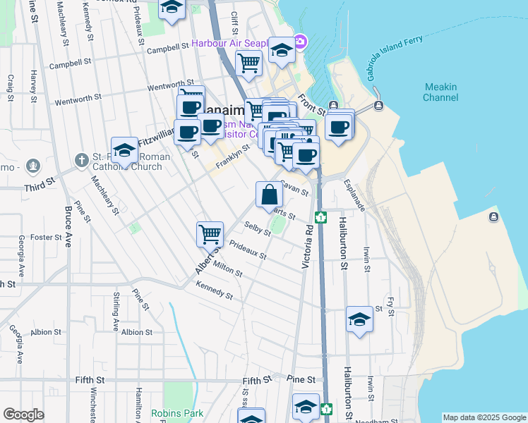 map of restaurants, bars, coffee shops, grocery stores, and more near 373 Albert Street in Nanaimo