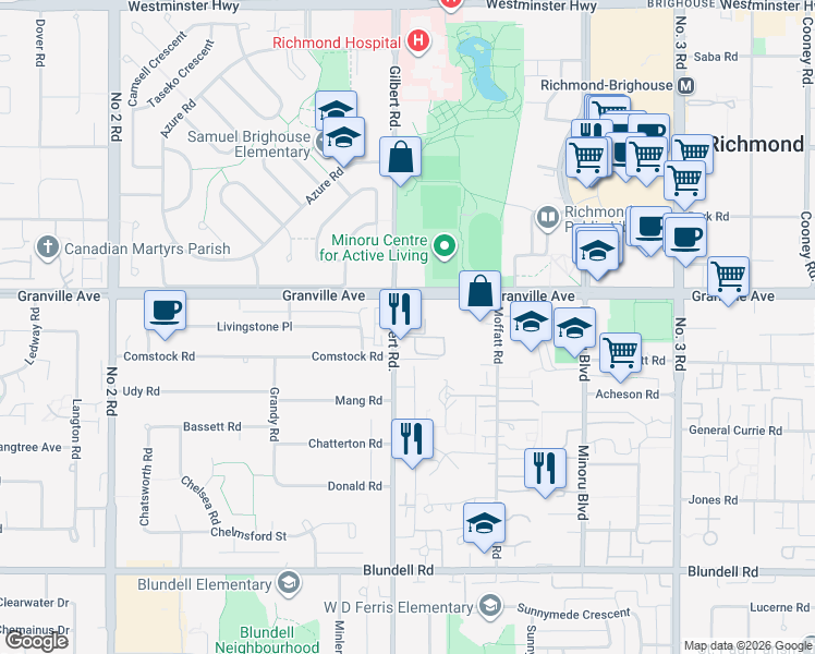 map of restaurants, bars, coffee shops, grocery stores, and more near in Richmond