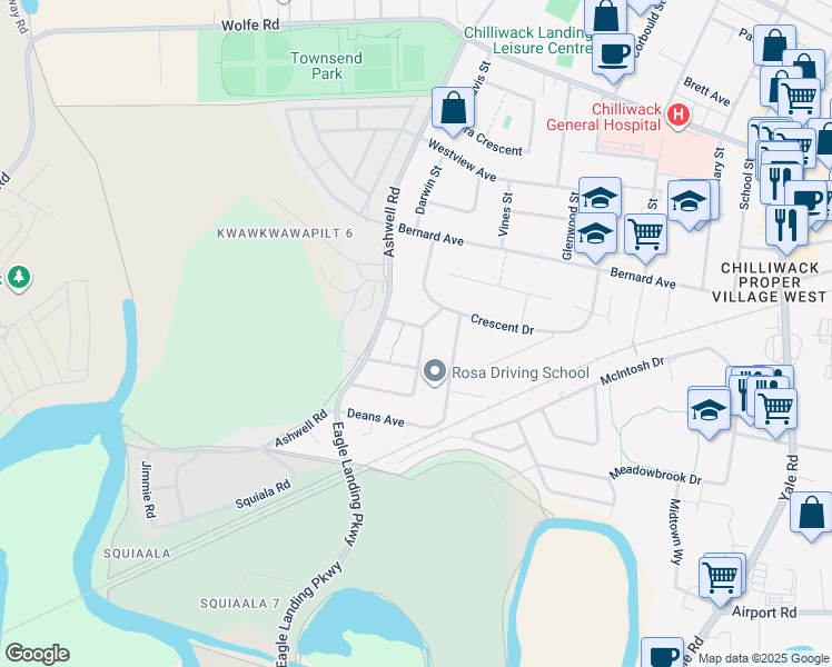 map of restaurants, bars, coffee shops, grocery stores, and more near 8775 Vicars Street in Chilliwack