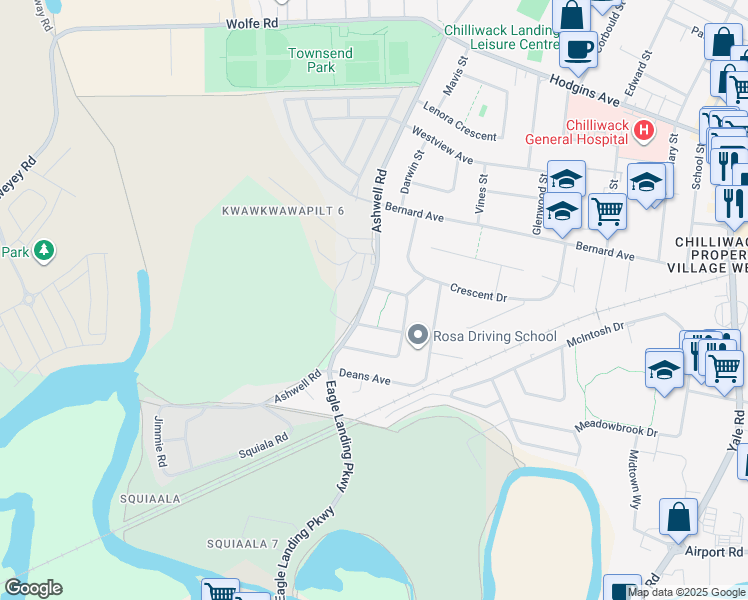map of restaurants, bars, coffee shops, grocery stores, and more near 8776 Ashwell Road in Chilliwack