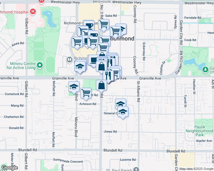 map of restaurants, bars, coffee shops, grocery stores, and more near 8060 Granville Avenue in Richmond