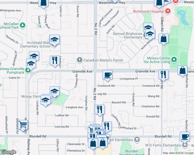 map of restaurants, bars, coffee shops, grocery stores, and more near in Richmond